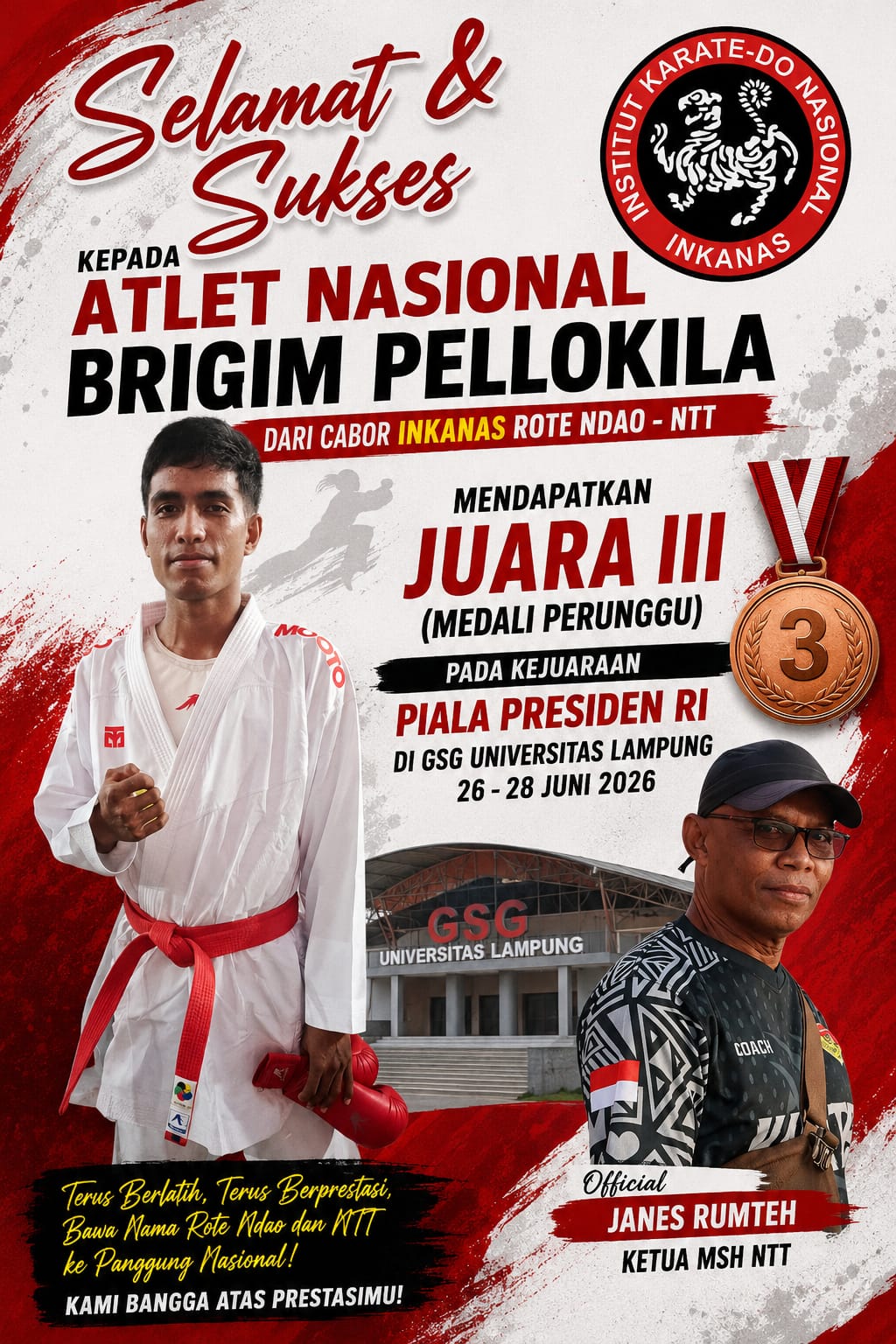 Atlet INKANAS Rote Ndao Sumbangkan Medali Perunggu pada Piala Presiden RI Indonesia Open Karate Championship 2026