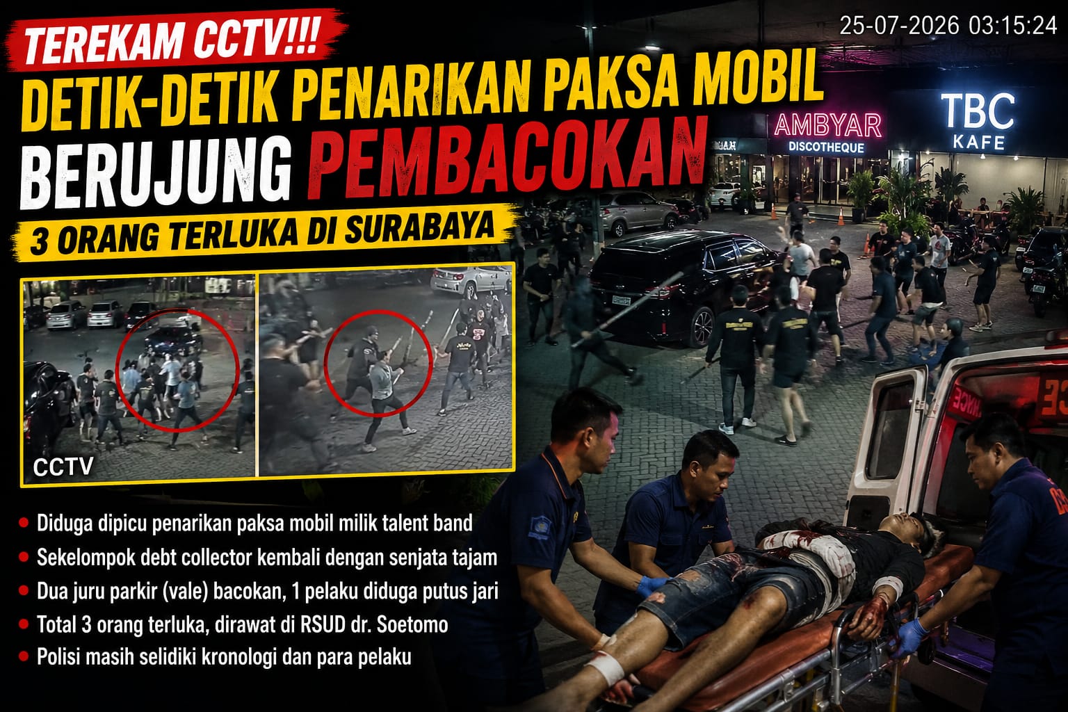 Terekam CCTV, Dugaan Penarikan Paksa Mobil Berujung Bentrokan Berdarah di Surabaya, Tiga Orang Terluka